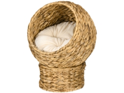 Cama de Gato Vime com Almofada Removível, Marrom e Bege, 40x37x51 Cm S/MARCA