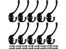 Conjunto De 10 Ganchos De Parede Modernos (pretos) Para Casacos, Chapéus E Roupões, Ideais Para Hall De Entrada