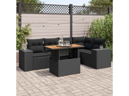 Vidaxl 6 Pcs Conjunto Sofás De Jardim C/ Almofadões Vime Pe Preto