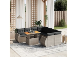Vidaxl 9 Pcs Conjunto Sofás P/ Jardim com Almofadões Vime Pe Cinzento