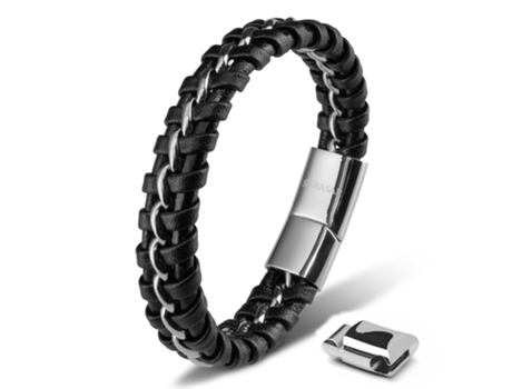 Pulseira SERASAR Joy (Couro e Aço Inoxidável Magnético - Preto - M)