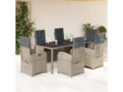 Vidaxl 7 Pcs Conjunto De Jantar P/ Jardim C/ Almofadões Vime Pe Cinza