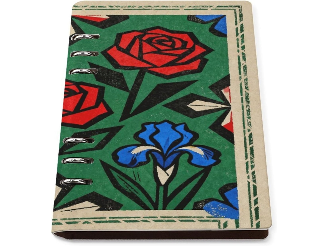 Pasta De 6 Argolas A5 Com Estampa Floral Vibrante, Recarregável, Capa Em Couro Sintético, Folhas Soltas, Organizador