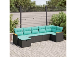 Vidaxl 7 Pcs Conjunto De Sofás P/ Jardim C/ Almofadões Vime Pe Preto