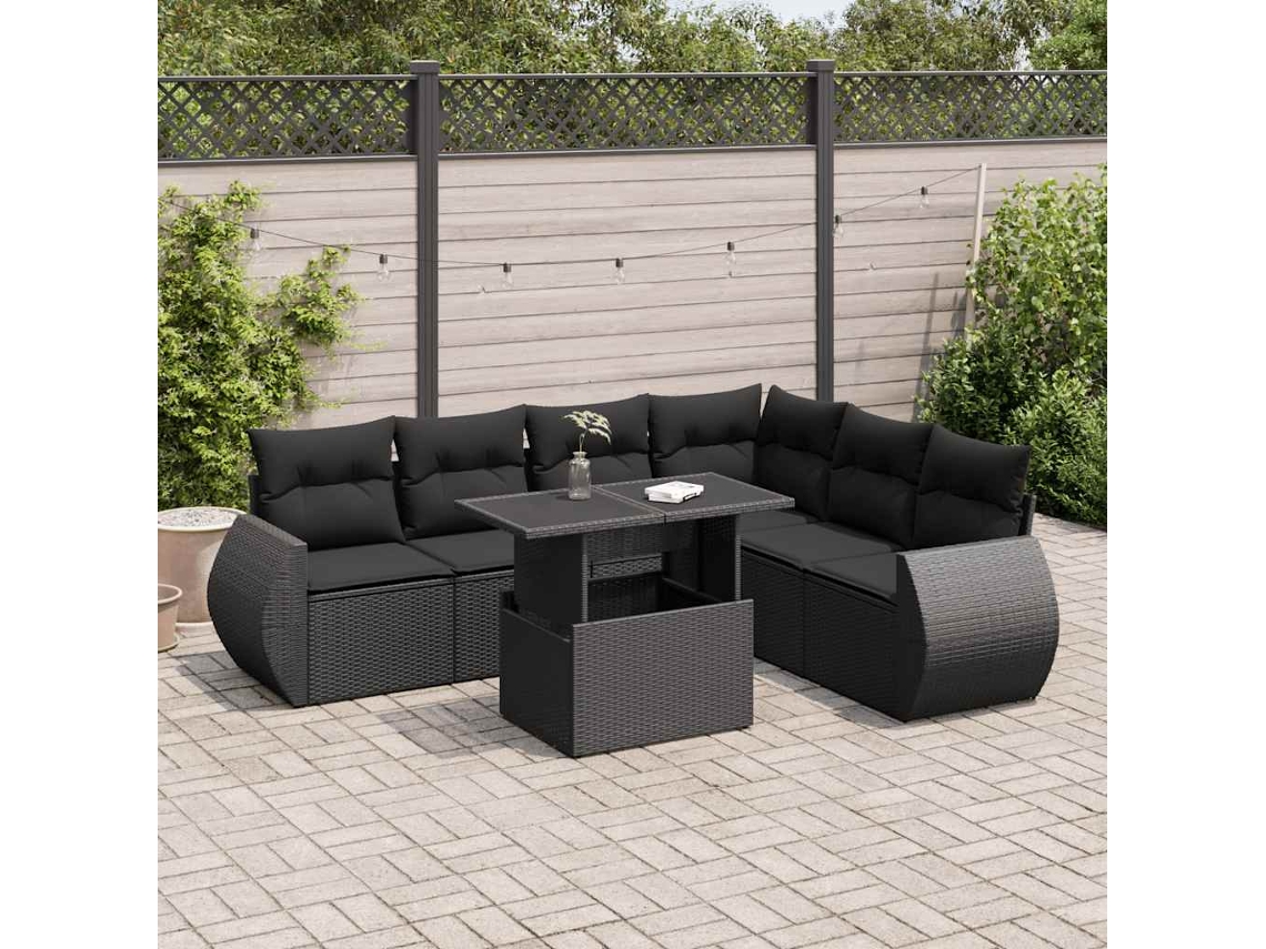 Vidaxl 7 Pcs Conjunto de Sofás P/ Jardim C/ Almofadões Vime Pe Preto