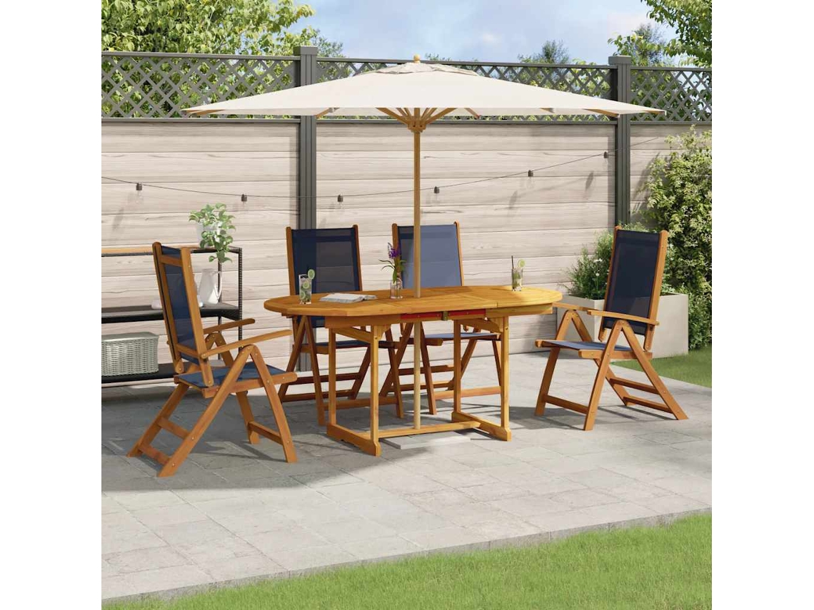 Vidaxl 5 Pcs Conjunto De Jantar Para Jardim Acácia Maciça E Textilene