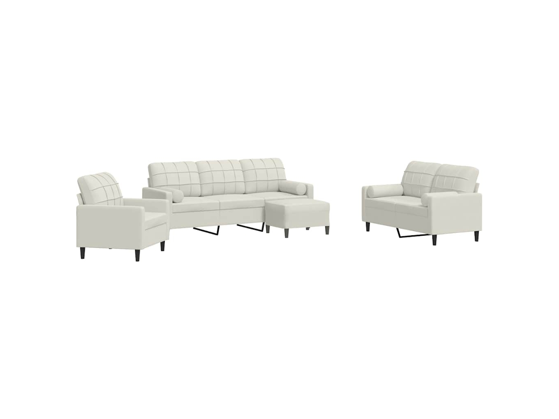 Conjunto de 4 Sofás com Almofadões e Rolos Veludo Creme MAISON EXCLUSIVE