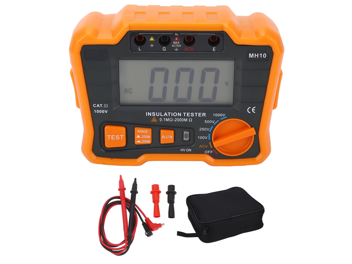 Megôhmetro Digital Tester de Resistência de Isolação Lcd 1999 Contagens com Bolsa