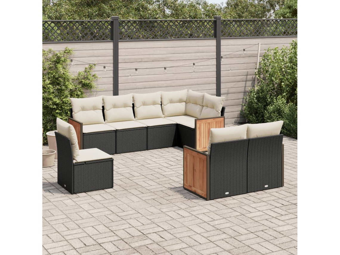 Vidaxl 8 Pcs Conjunto Sofás De Jardim Com Almofadões Vime Pe Preto