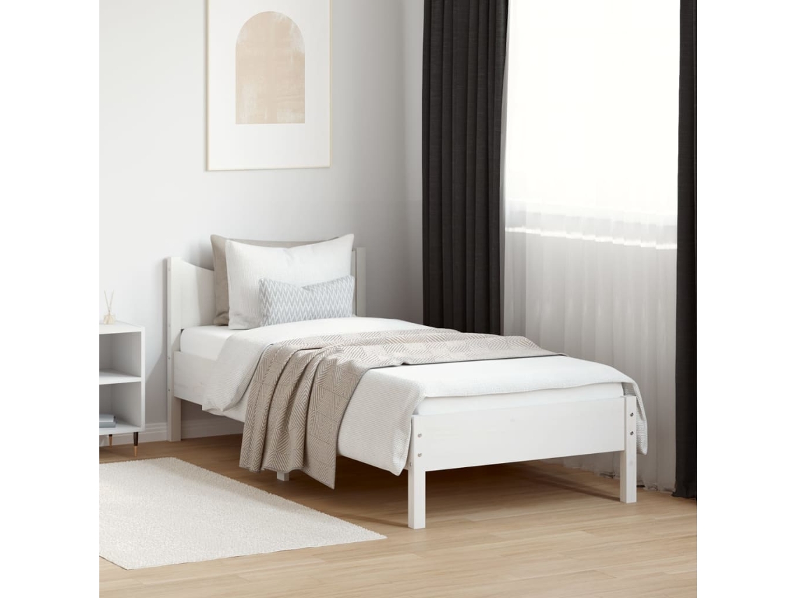 Vidaxl Cama Sem Colchão 75x190 Cm Madeira De Pinho Maciça Branco