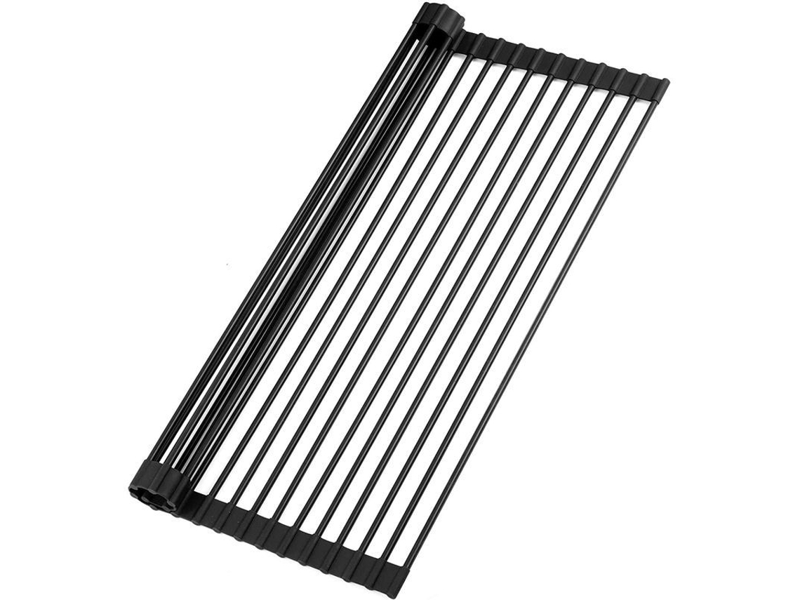 Nova Line rack de Secagem de Pratos Rolável 52cm Versátil para Pia com Silicone Resistente Ao Calor Preto