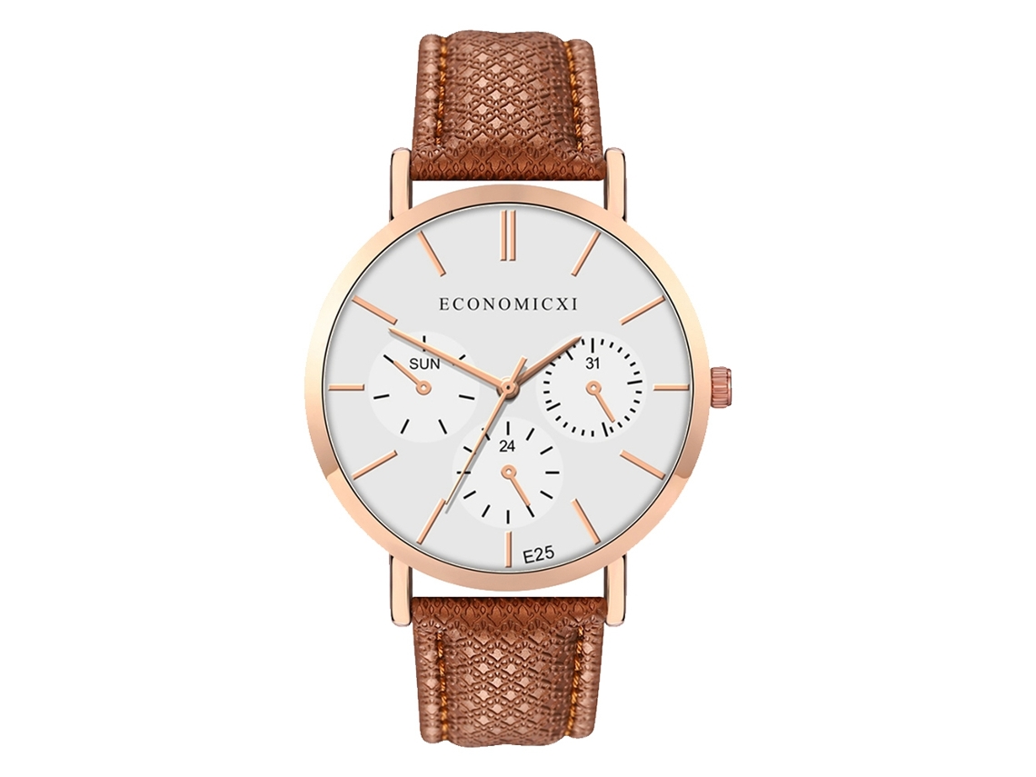 Relógio de Pulso Feminino Fashion Simples de Quartzo com Pulseira Pu Decoração Café