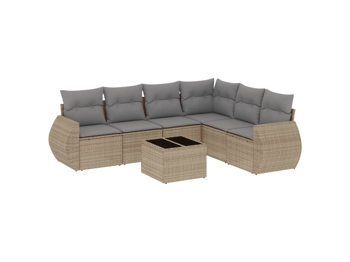 Conjunto de 7 Sofás para Jardim com Almofadões Vime Pe Bege MAISON EXCLUSIVE (7 pcs)