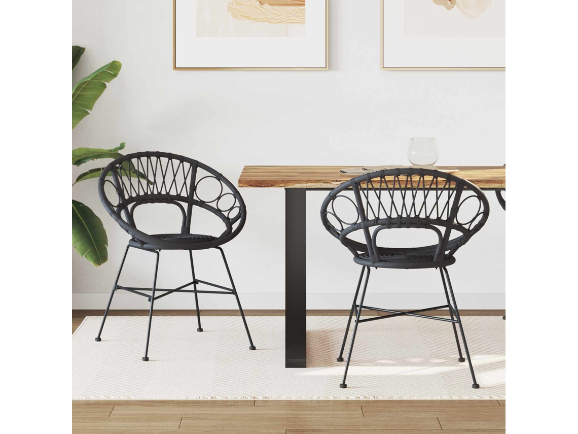 Vidaxl Cadeira De Jantar 2 Pcs Rattan E Ferro Preto 54 X 65 X 82 Cm