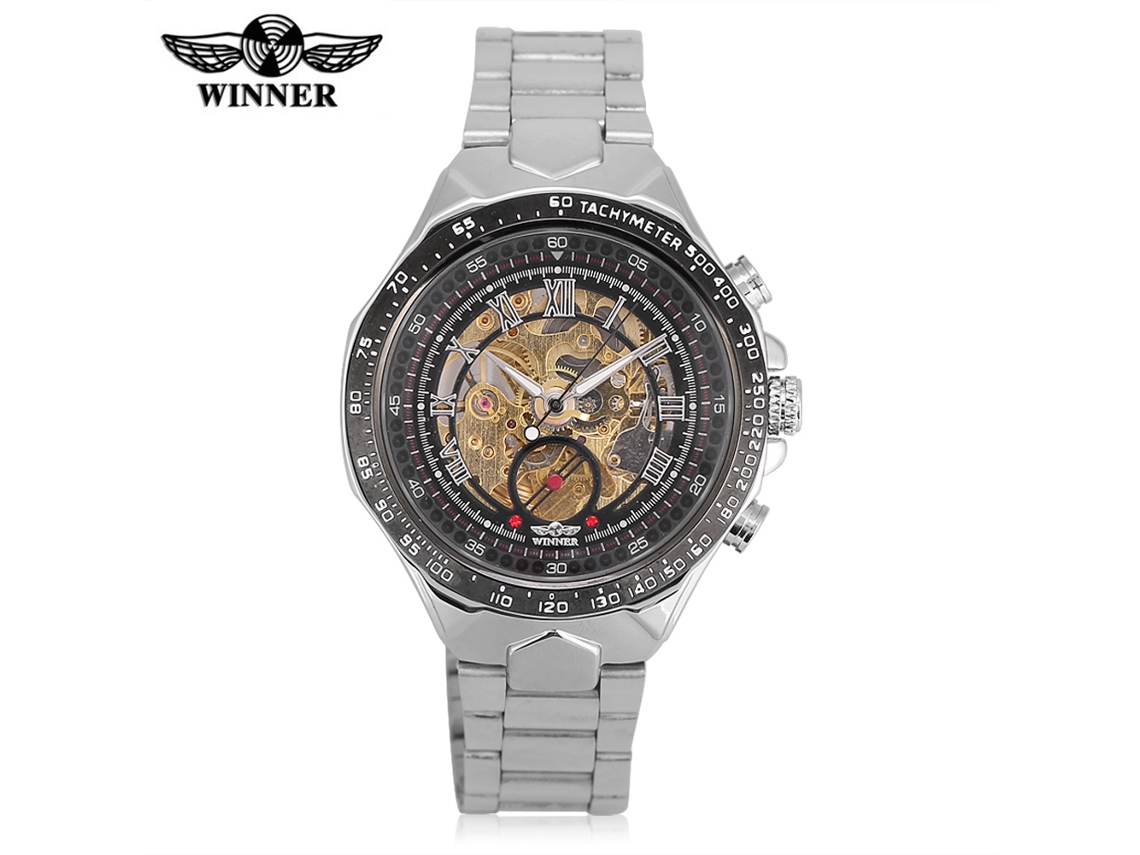 Reloj Automático Mecánico Hombre Skeleton Acero Pulsera Hueco Winner