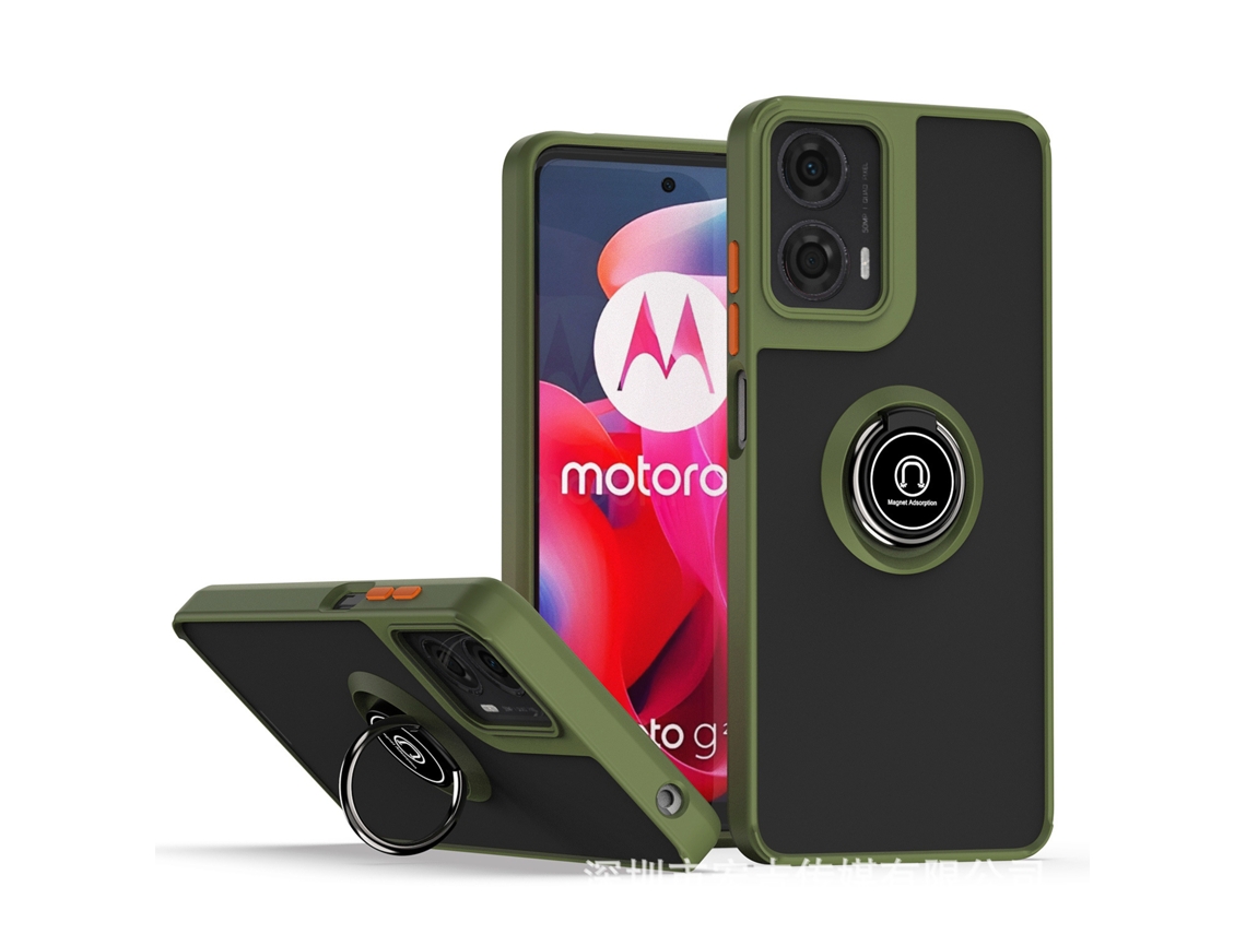 Capa Para Celular Qiying Generation 1 Com Suporte De Anel Magnético Anti-queda Pverde Militar - Moto G72 (furo Fino)