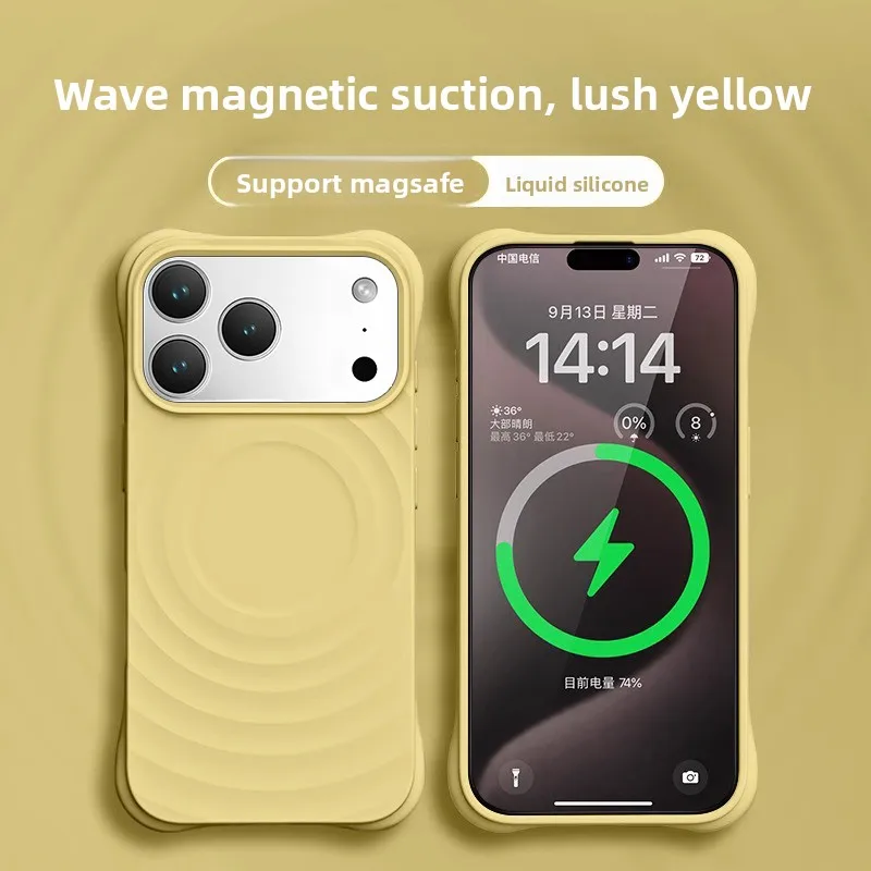 (amarelo, Iphone 15 Pro) Capa Para Celular, Compatível Com Magsafe, Silicone Líquido, Resistente A Riscos
