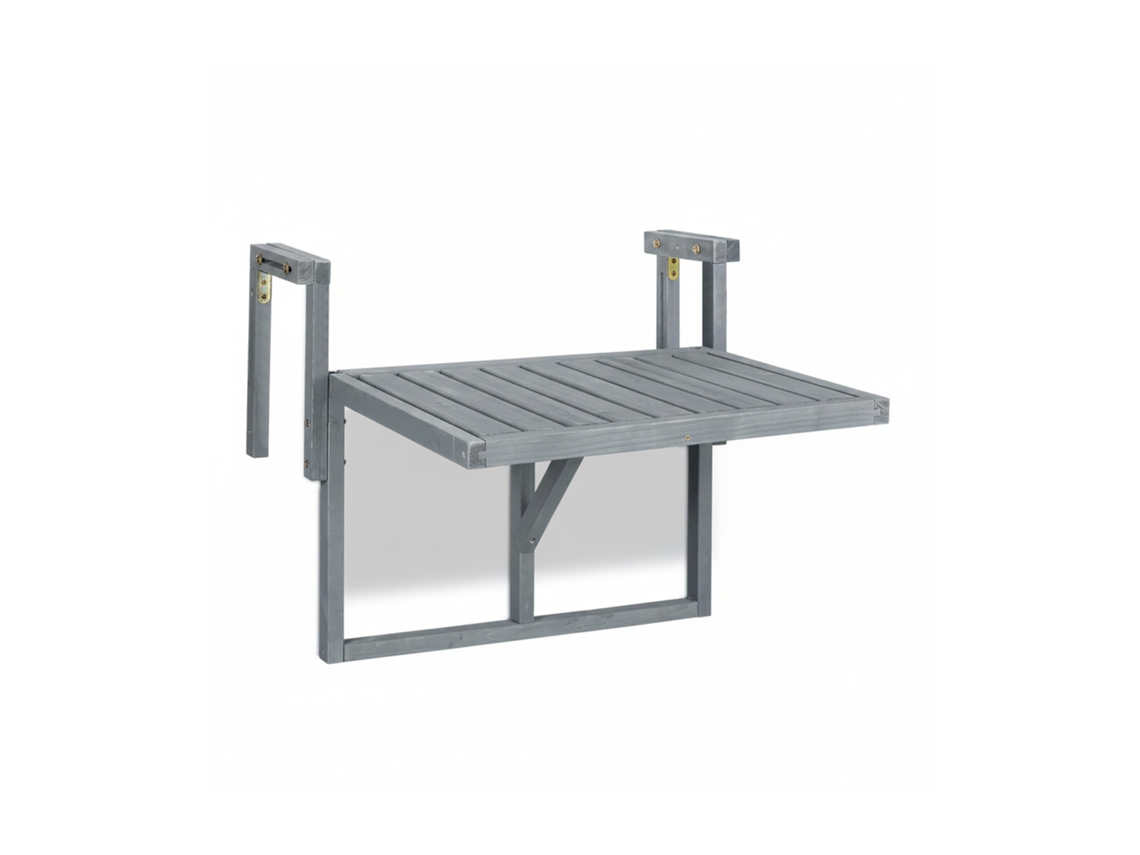 Relaxdays Mesa De Varanda Suspensa, Dobrável, Regulável Em Altura, Axlxp: 55x70x65 Cm, Madeira, Cinzento