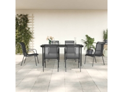 Vidaxl 7 Pcs Conjunto De Jantar Para Jardim Aço E Textilene Preto