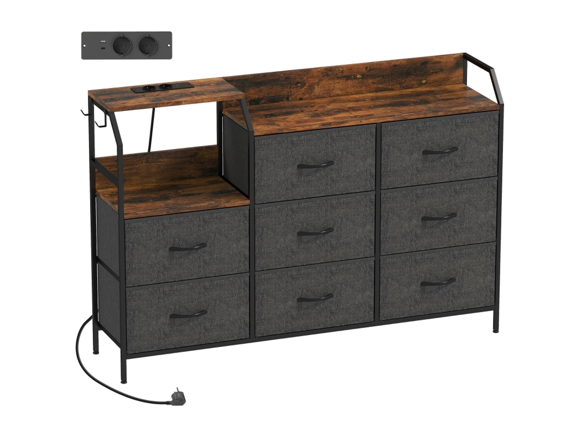 Cômoda 8 Gavetas Tecido Aço Carregamento Marrom Preto