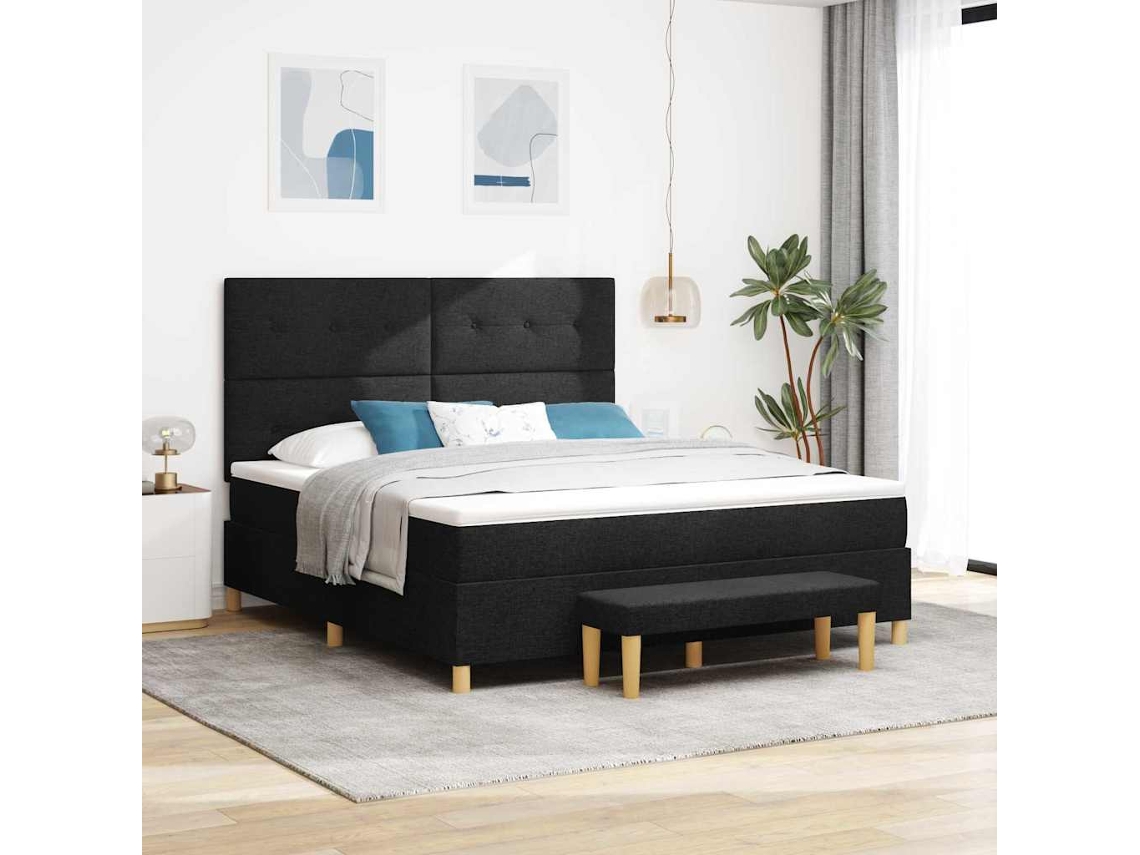 Vidaxl Cama Box Com Cabeceira Preto 200 X 180 Cm Tecido