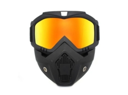 Óculos De Moto Anti-vento Off Road Com Protetor Facial Detachável, Quadro Preto, Lente Vermelha Imitada, Apoio Para Óculos De Grau