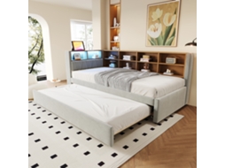 Sofá Cama 90x200 Com Led Tomadas Gavetas Poltrona Multifuncional Cinza Claro