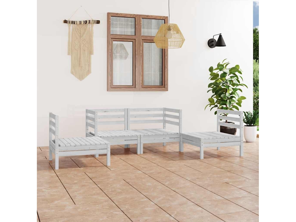 Vidaxl 4 Pcs Conjunto Lounge De Jardim Pinho Maciço Branco