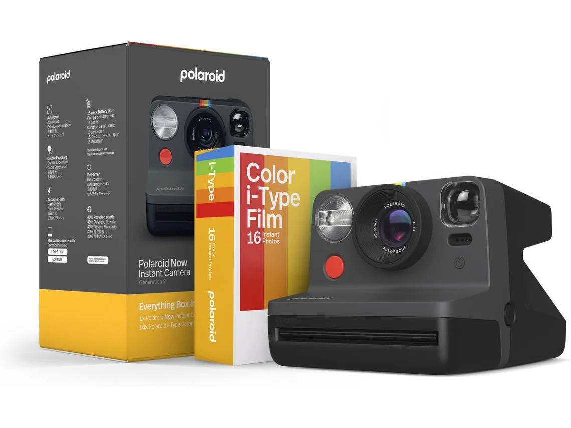 Kit Máquina Fotográfica Instantânea + Recarga POLAROID Eb Now 2ª Geração Preto