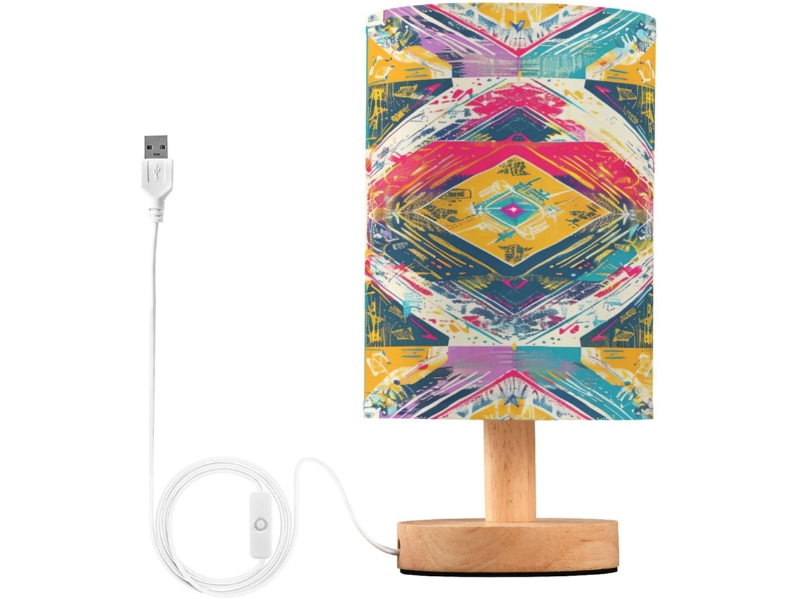 Abajur De Cabeceira Vintage Com Estampa Étnica Para Quarto, Portas De Carregamento Usb C, Luminária De Mesa Cabeceira