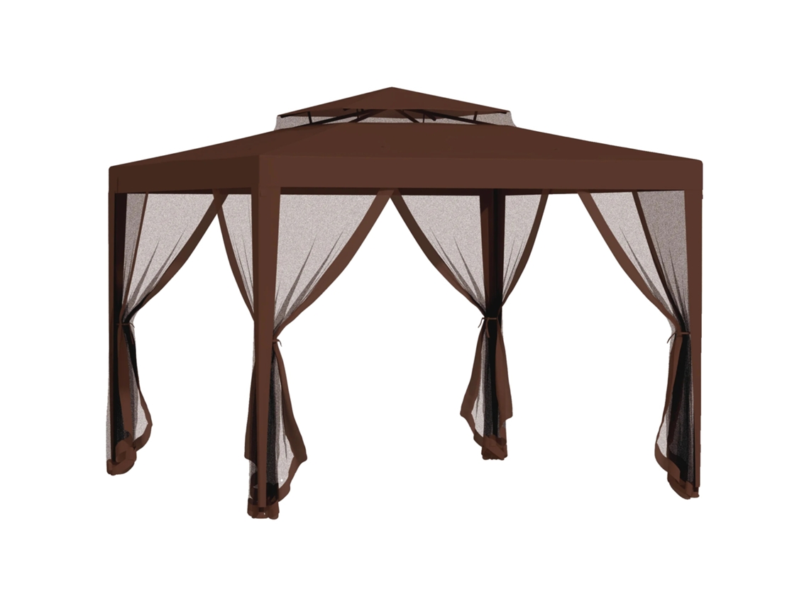 Tenda De Jardim, Redes Mosquiteiras Removíveis, Design De Telhado Duplo, Marrom