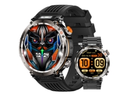 Smartwatch HT30 à prova d'água com Bluetooth 1.7, pulseira grande de tecido, monitor de frequência cardíaca e oxigenação sanguínea, luz LED, aço preto + cola preta.
