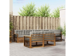 Vidaxl Conjunto De Sofás Para Exterior 7 Pcs Cinza Natural E Claro