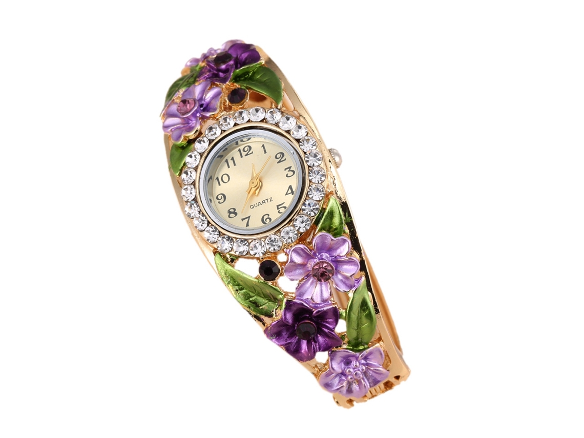 Relógio de Pulso Feminino Elegante com Quartzo e Strass Pulseira de Liga 4