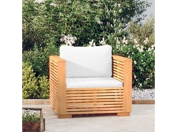Vidaxl Poltrona De Jardim C/ Almofadões Cor Creme Teca Maciça