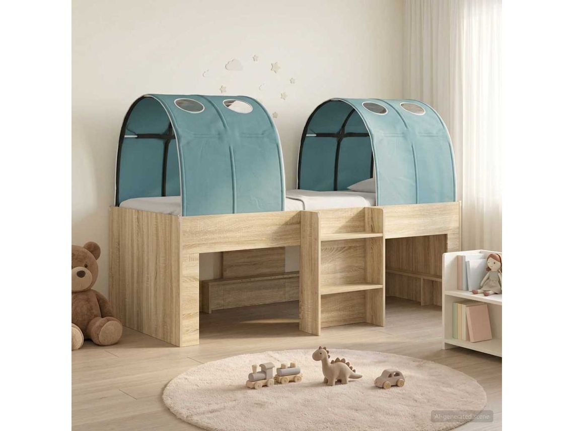 Vidaxl Cama Com Túnel 3 Unid. Carvalho Sonoma E Azul-claro