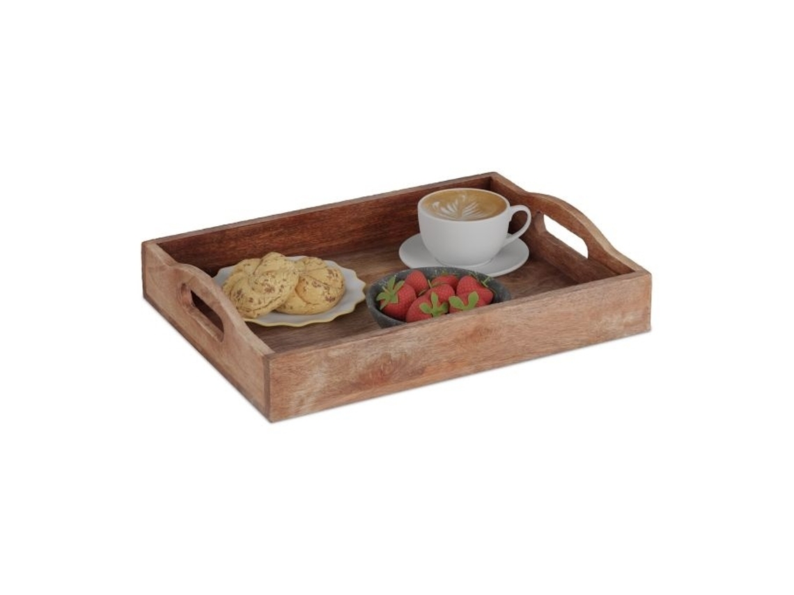 Lurelia Bandeja Pequeno-almoço Retangular Madeira Natural 50 Cm Para Chá, Café E Snacks