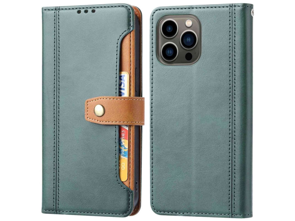 Capa Quedas Para Iphone 14 Plus Pele Sintética Magnética Verde