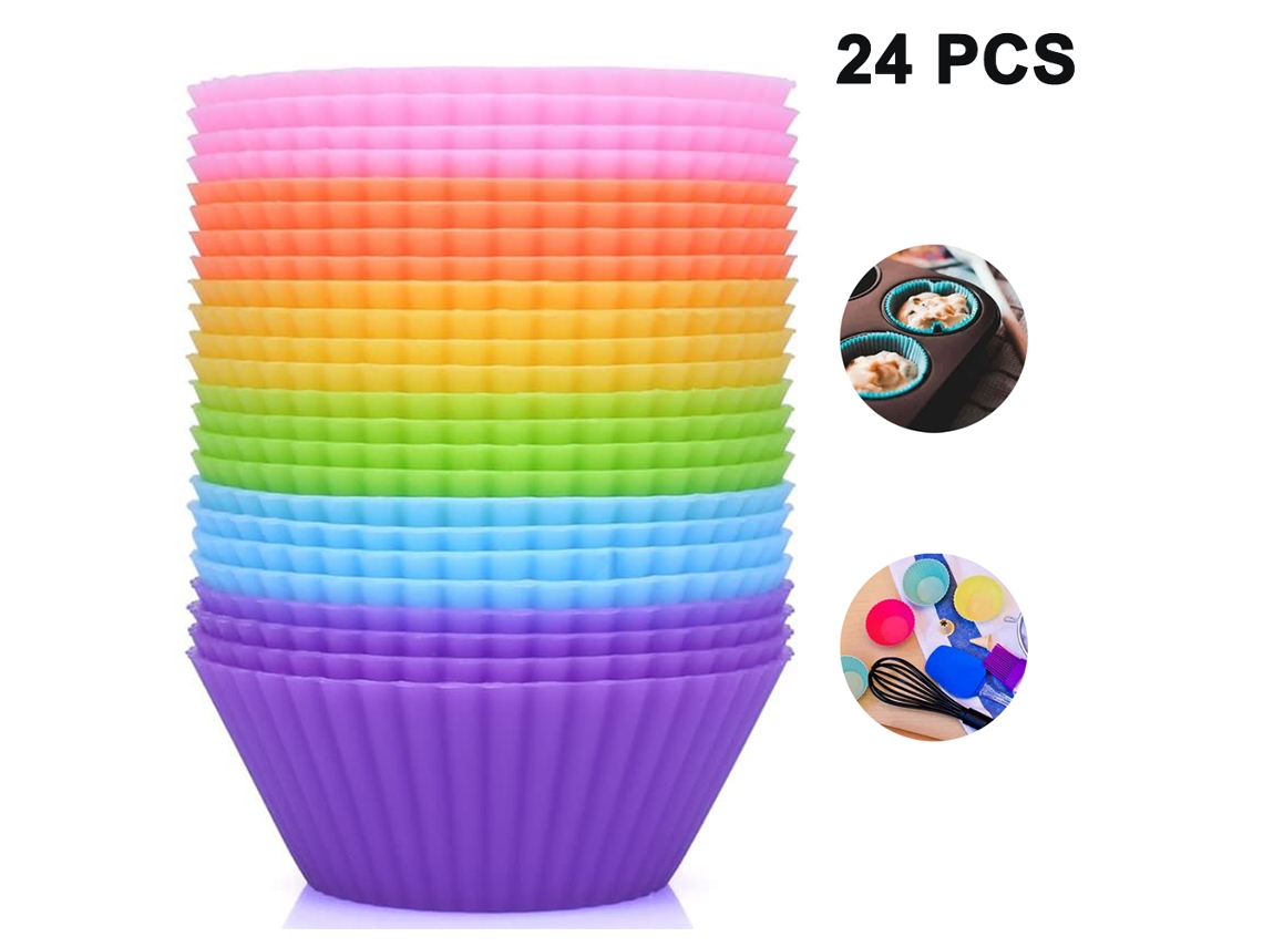 Formas de Cupcake de Silicone 24 Unidades de Formas de Silicone Reutilizáveis para Bolos Antiaderentes 7 Cm