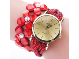 Relógio de Pulseira Ccq Feminino de Quartzo Elegante com Strass Floral Moda (vermelho)