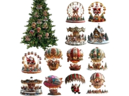 Conjunto De Enfeites De Natal De Madeira Com Papai Noel Em 2d |