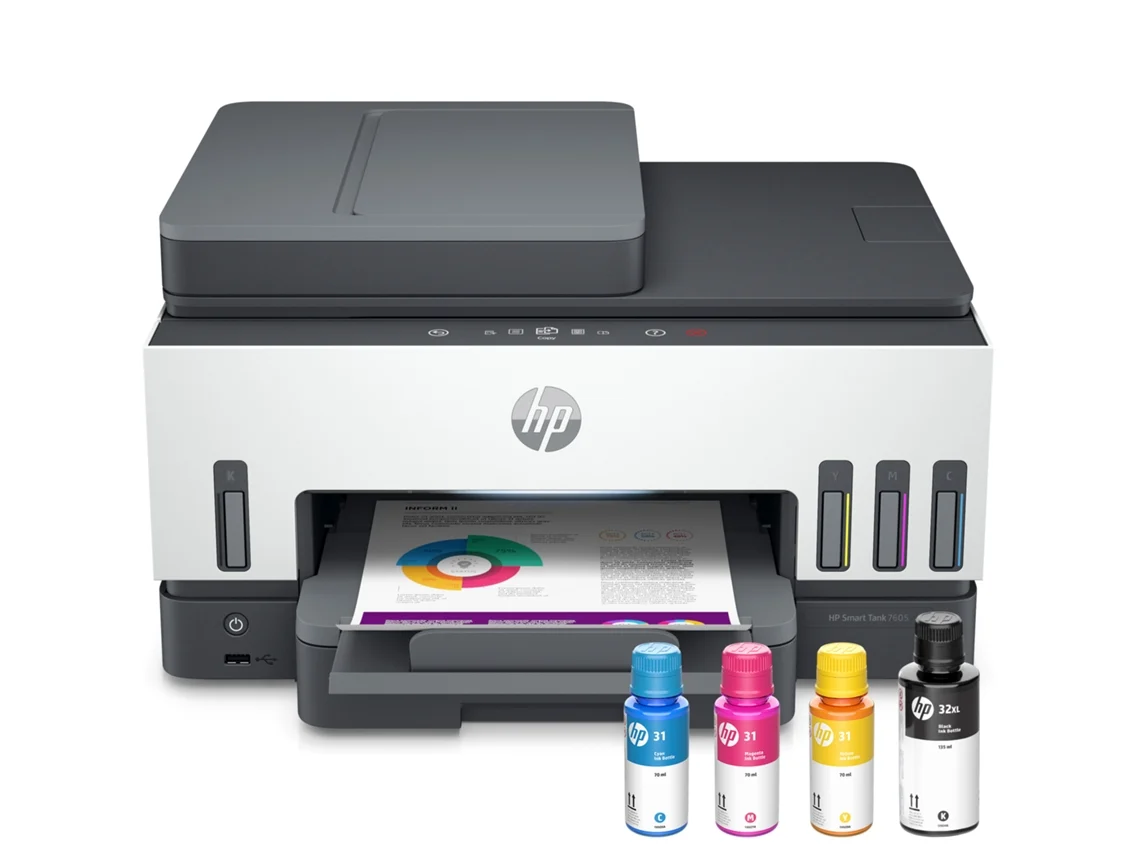 Impressora HP Smart Tank 7605 28C02A (Multifunções - Jato de Tinta - Wi-Fi)