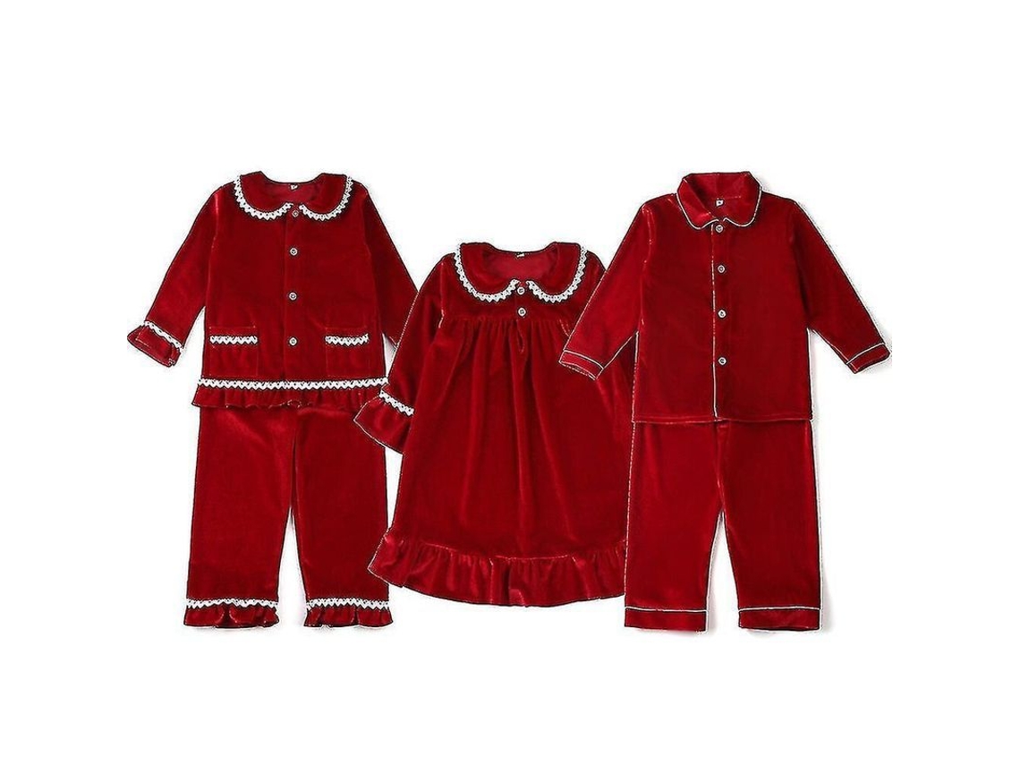 2026 pijamas de Natal Vermelhos para Meninos e Meninas de Veludo Macio Dourado, Tamanho Regular, Inverno Kcz 3 4t um Rojo
