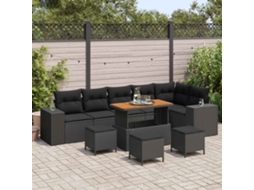 Vidaxl Conjunto de Sofá de Jardim com Almofada 10 Pcs Preto Vime Pe
