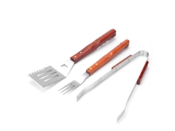 Conjunto De 3 Peças De Utensílios Para Churrasco Em Aço Inoxidável, Incluindo Garfos, Pinças E Espátulas, Ideais Para Churrasco Ao Ar Livre.