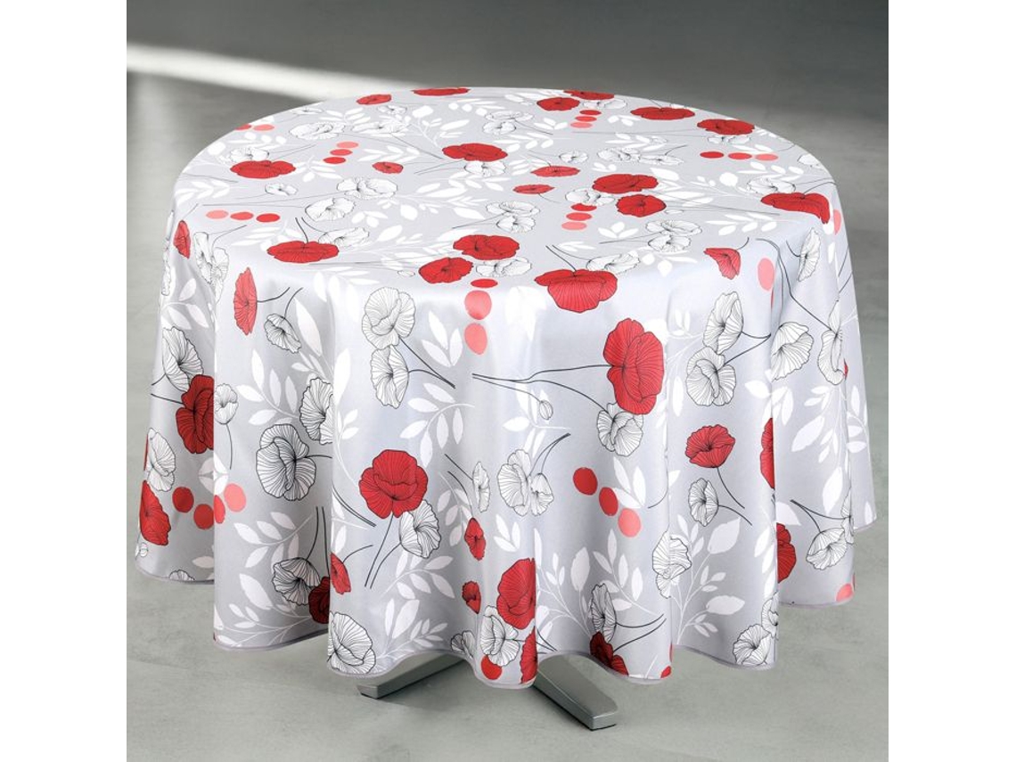 Toalha Antimanchas Redonda Padrão De Papoulas Cinza 160x160 Cm