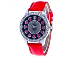 Relógio de Pulso Feminino de Quartzo com Pulseira de Couro Pu Estilo Simples Rosa