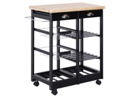 Carrinho de Cozinha Mdf, Pine Wood Cor Preto 74x37x76 cm Homcom