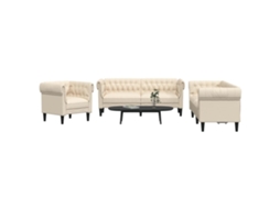 Vidaxl 3 Pcs Conjunto De Sofás Tecido Cor Creme