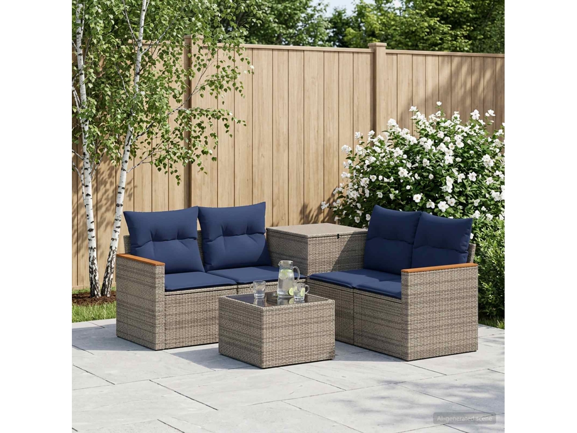 Vidaxl Conjunto De Sofás 6 Unid. Cinza E Azul Marinho